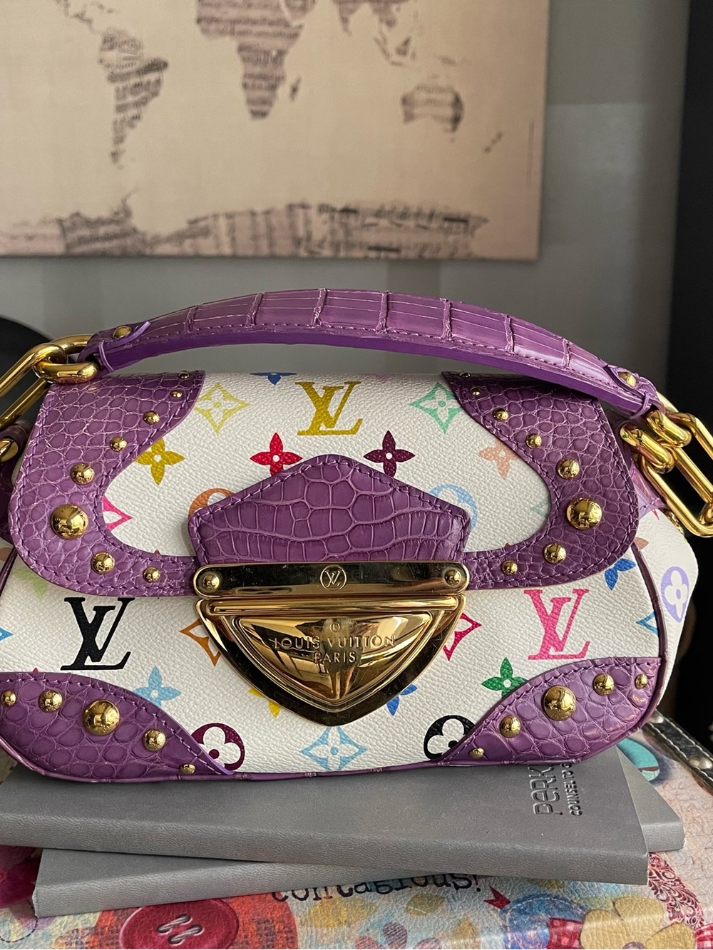 Louis Vuitton Alligator  Monogram Multicolor Marilyn White